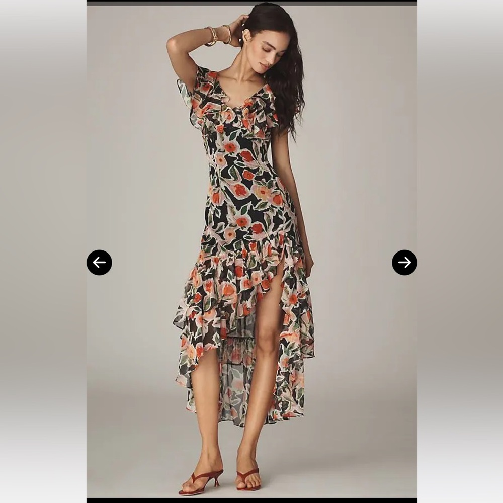 En Saison Black and Orange Floral High Low Dress